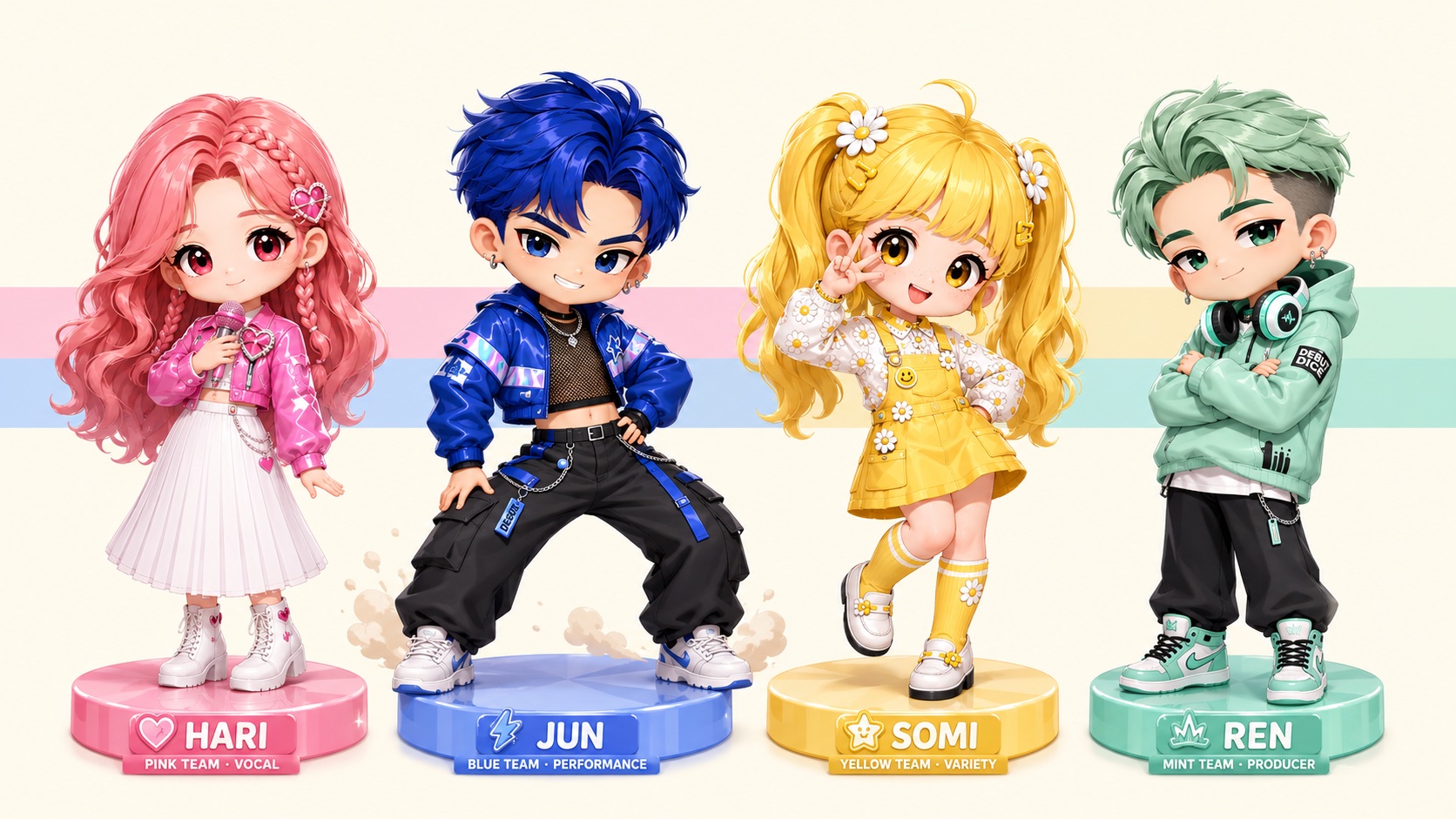 Debut Dice idol team character lineup